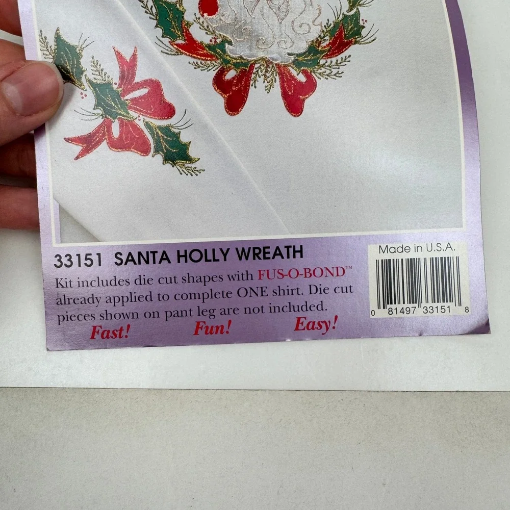 Vintage 1995 What's New Holiday Glitzy Shirts Santa Holly Wreath Applique 33151